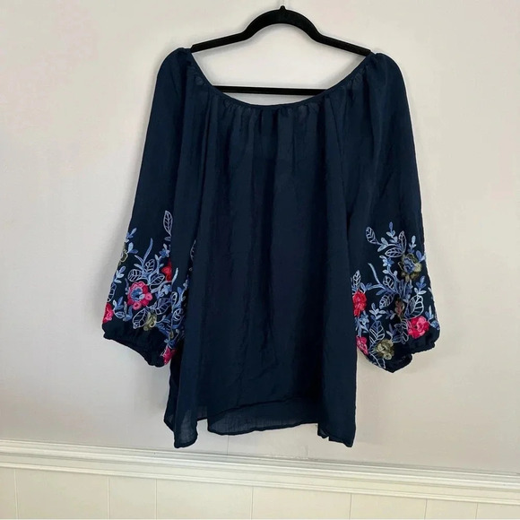 New York Clothing Company (NYCC) 3/4 Embroidered Navy Tied Top Sz 2X GUC - Picture 6 of 6